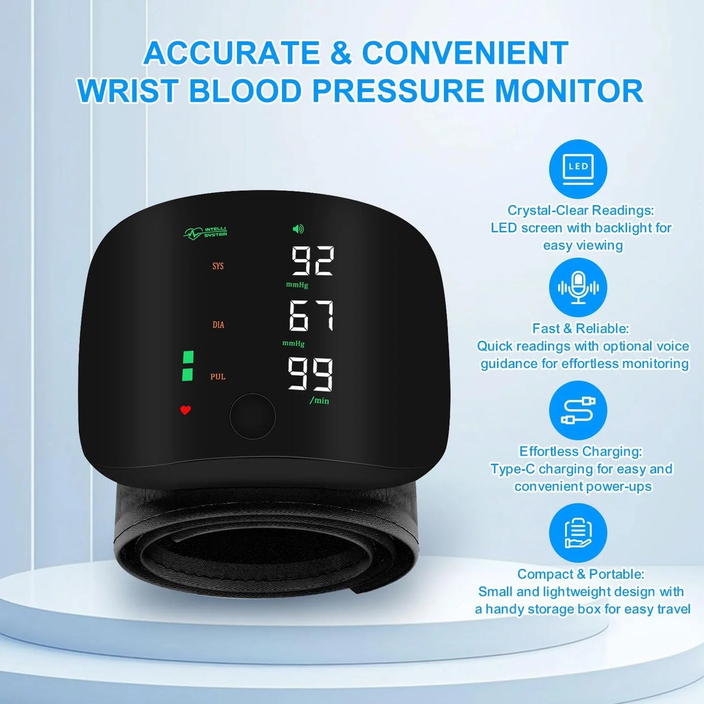 Rechargeable Wrist Blood Pressure Monitor LED Display
