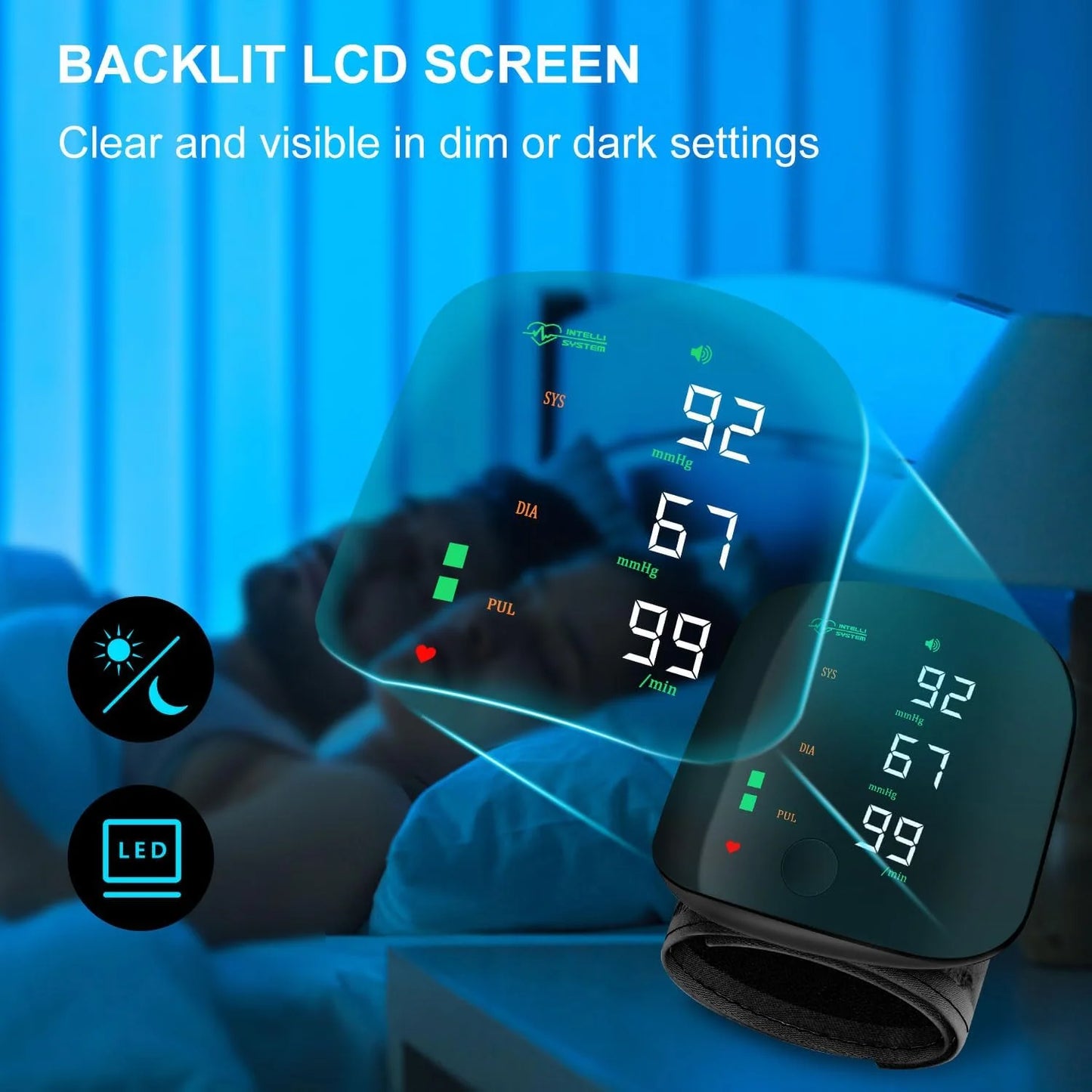 Rechargeable Wrist Blood Pressure Monitor LED Display