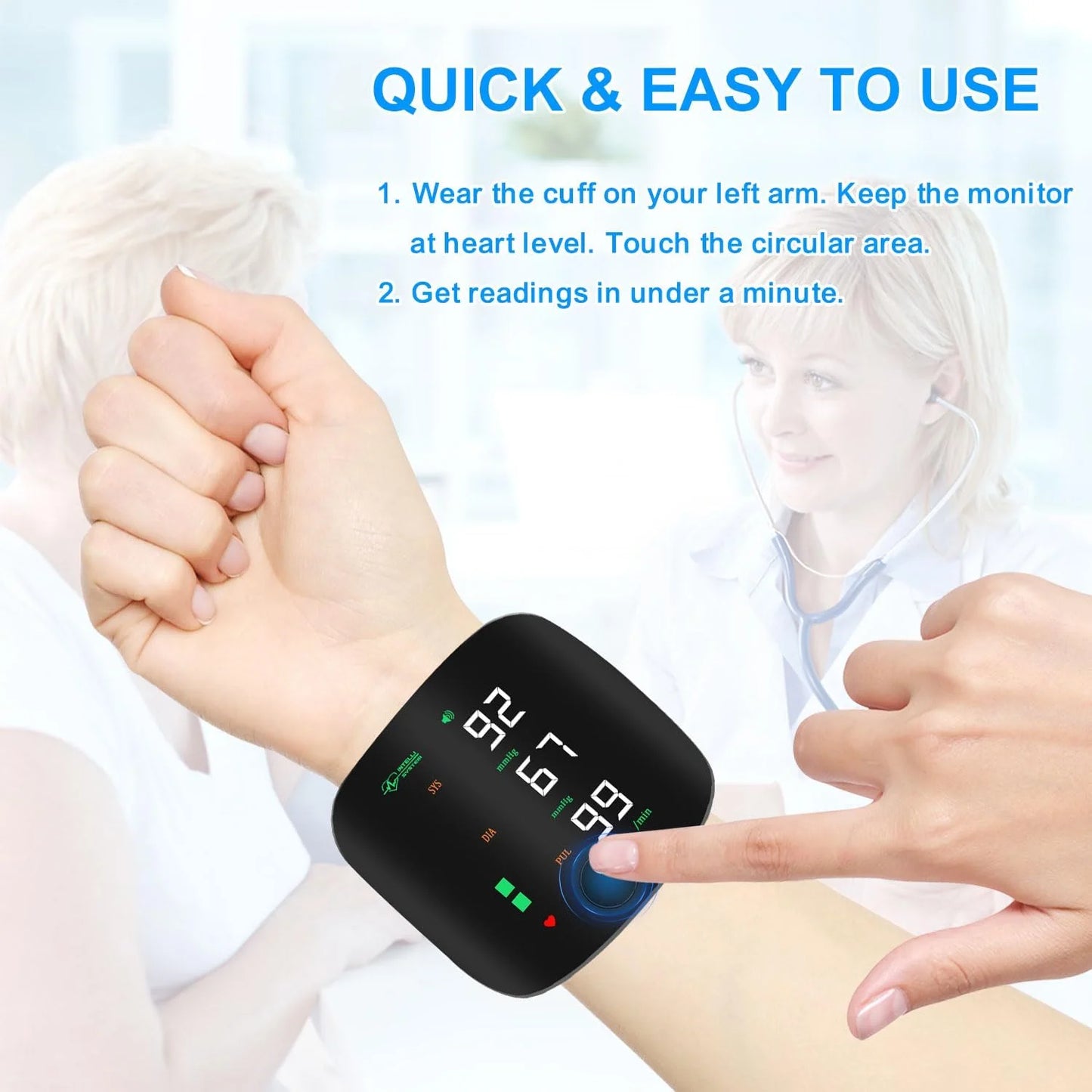 Rechargeable Wrist Blood Pressure Monitor LED Display