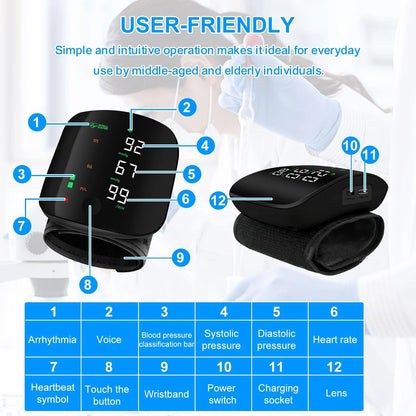 Rechargeable Wrist Blood Pressure Monitor LED Display