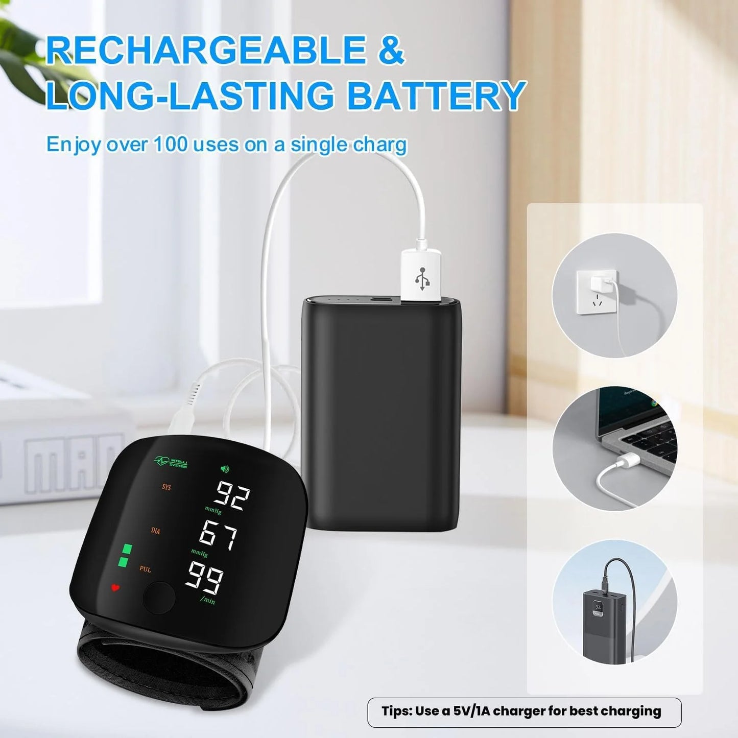 Rechargeable Wrist Blood Pressure Monitor LED Display
